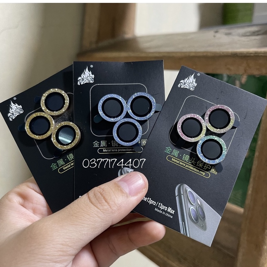 Bộ dán 3 mắt camera kim cương nhũ vỉ cho iPhone 13 Mini, 13, 13 Pro, 13 Pro Max nhũ titan lấp lánh cực nổi bật