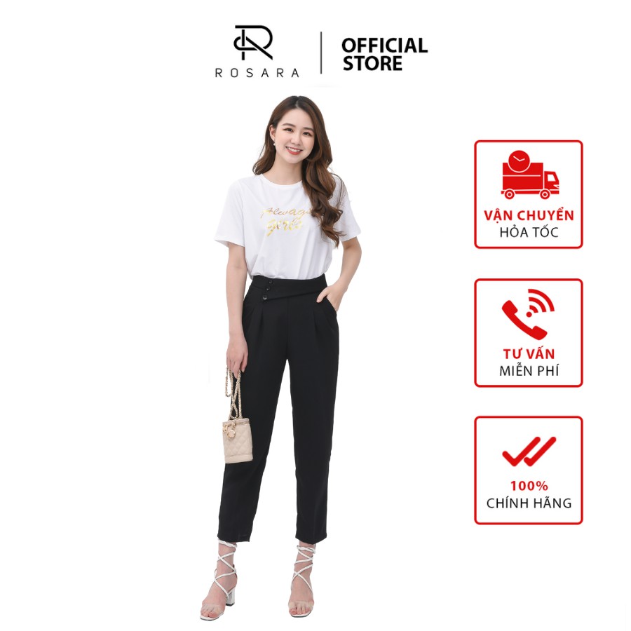 Quần baggy nữ xếp ly 3 nút đủ size thiết kế basic phong cách thanh lịch sang trọng Rosara SP109 | BigBuy360 - bigbuy360.vn