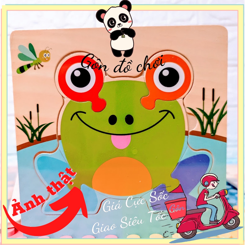 Tranh Ghép Hình Động Vật 3D Bằng Gỗ Cho Bé 15x15 cm Gôn đồ chơi