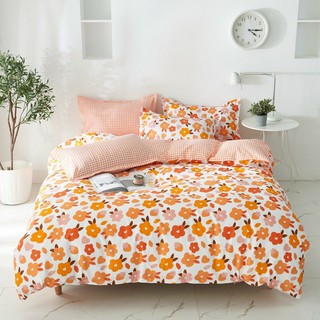 Bộ chăn ga gối cotton poly hoa nhí cam