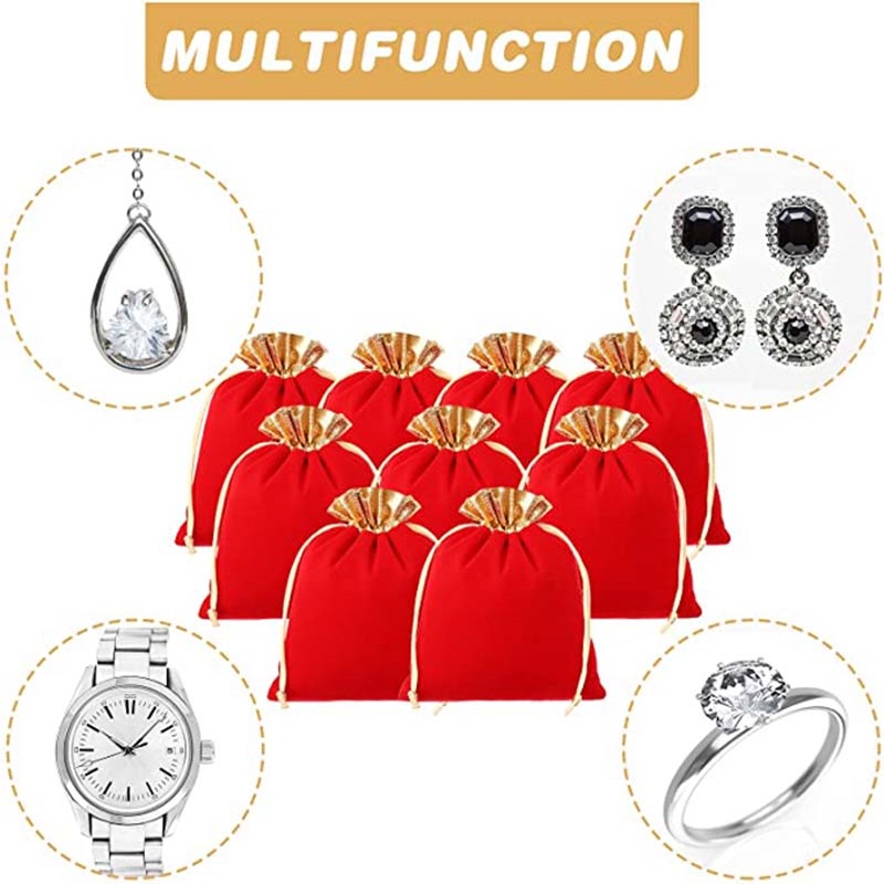 Túi nhung đỏ mềm mại đựng trang sức có dây rút