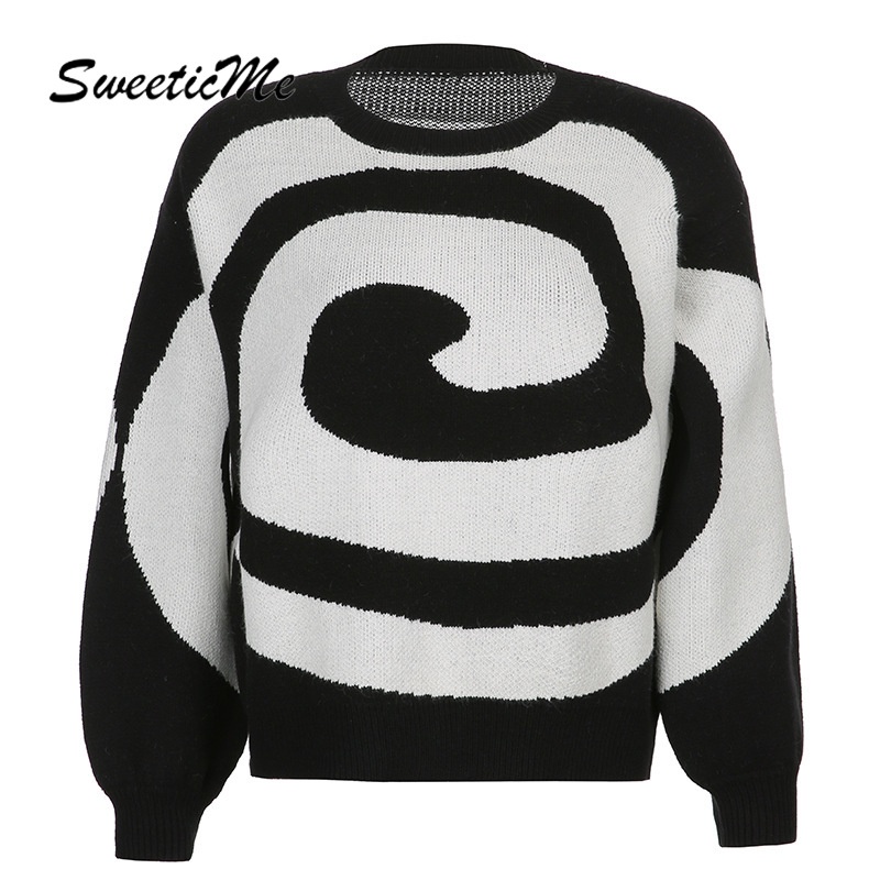 Áo Sweater Nữ Chui Đầu Dáng Rộng Màu Sắc Tương Phản Ngọt Ngào