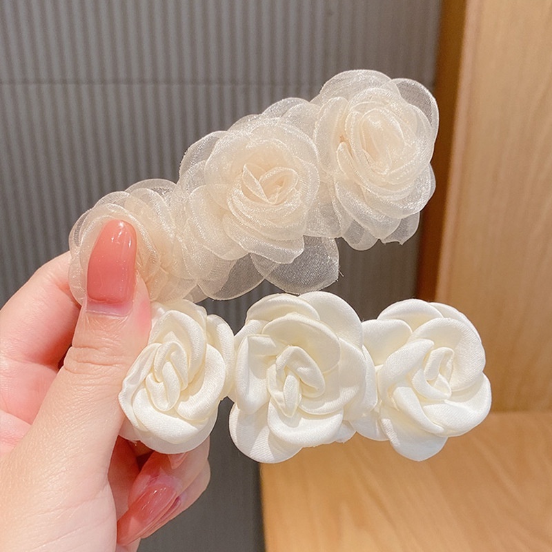 Kẹp tóc hoa trà ba bông hoa phong cách Hàn Quốc tiểu thư