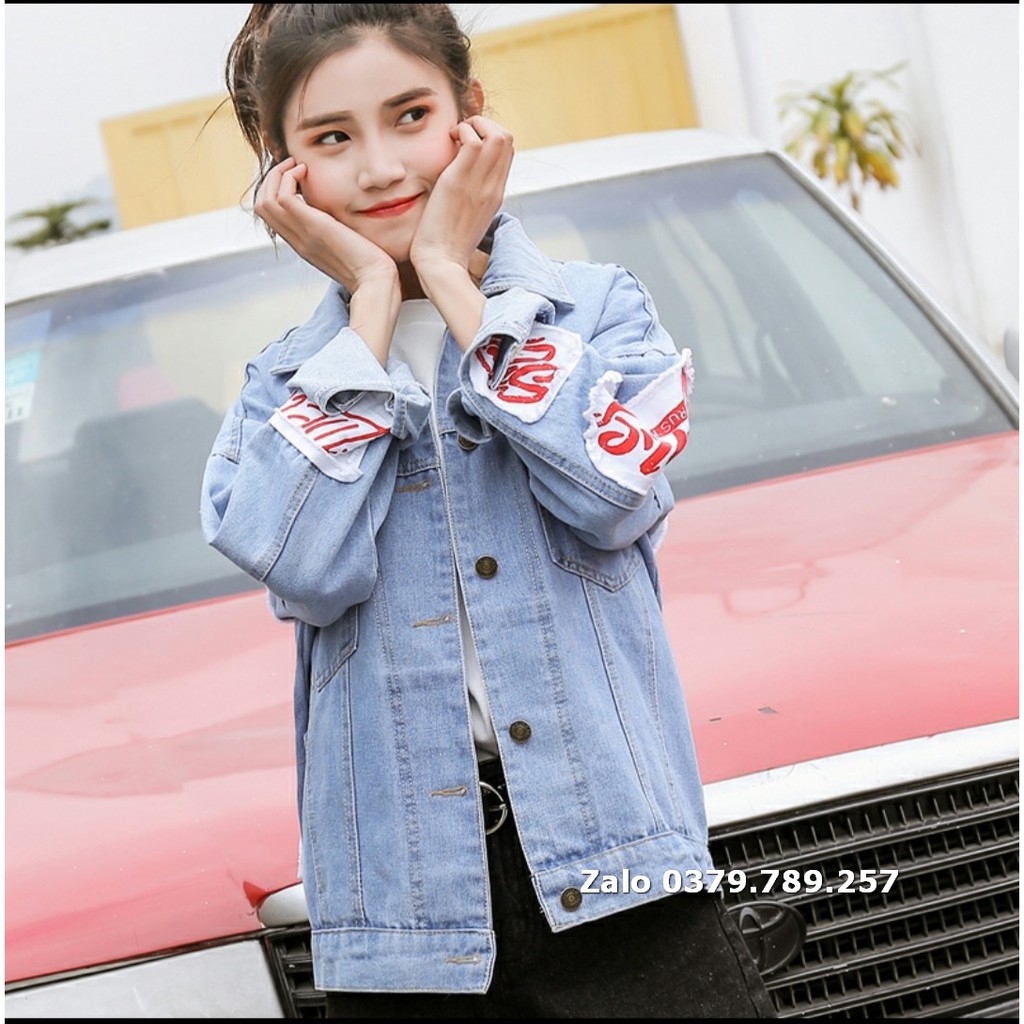 Áo khoác jean nữ Since1991 Rising - áo khoác bò nữ đen sì Angel form rộng cao cấp Chiwawa shop