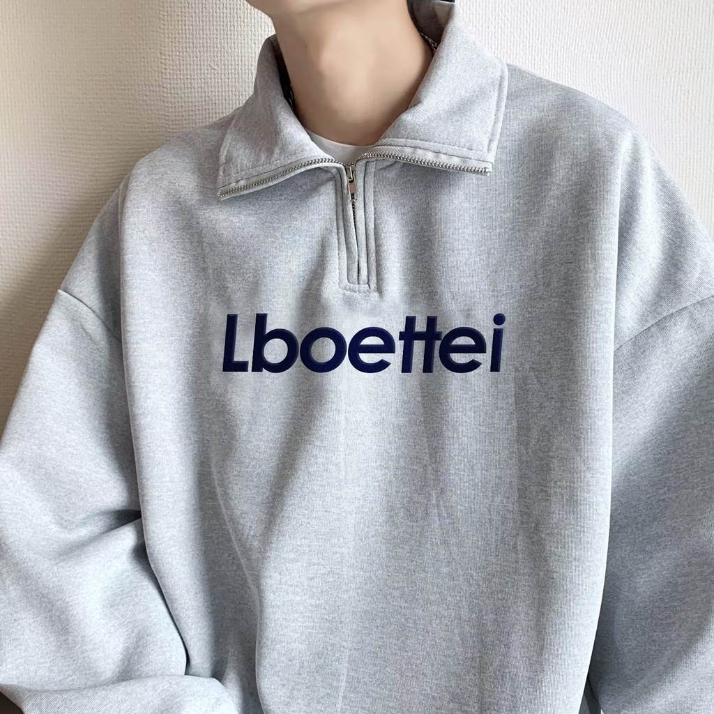 Áo Sweater Polo Nam Nữ In Chữ Đơn Giản Nửa Khóa Kéo áo sweater có cổ Phong Cách Hàn Quốc sweater form rộng