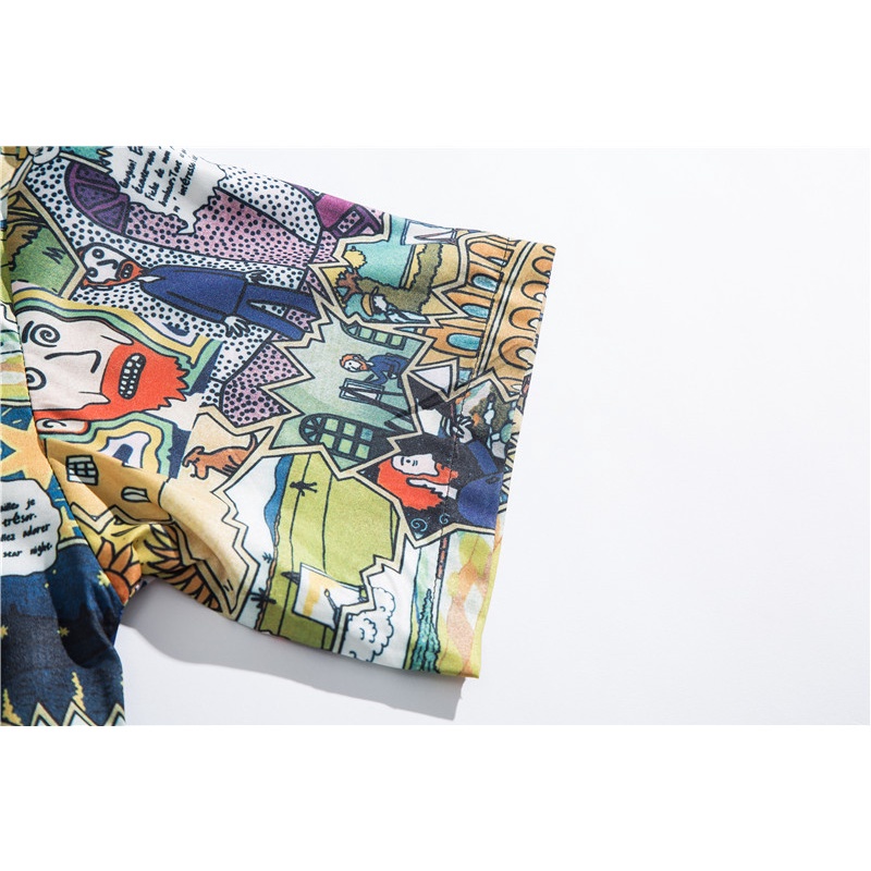 Short Sleeve Shirt With Cartoon Patterns Fashion Dynamic Korean Style For Men