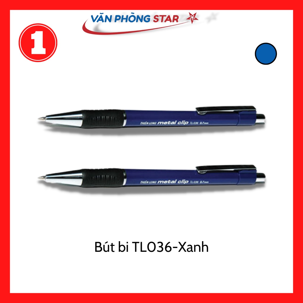 1 hộp bút bi TL036-Xanh Thiên Long mực êm nhanh khô
