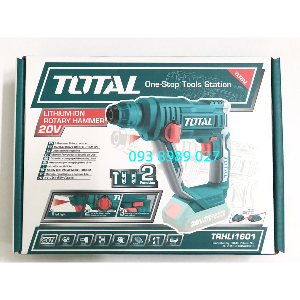 MÁY KHOAN BÊ TÔNG DÙNG PIN TOTAL 20V 2.0A/H TRHLI1601