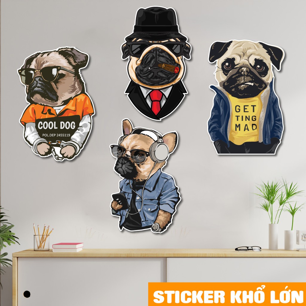 Sticker Cute Dog khổ lớn trang trí quán cà phê, trà sữa, quán ăn, dán tường. KL07