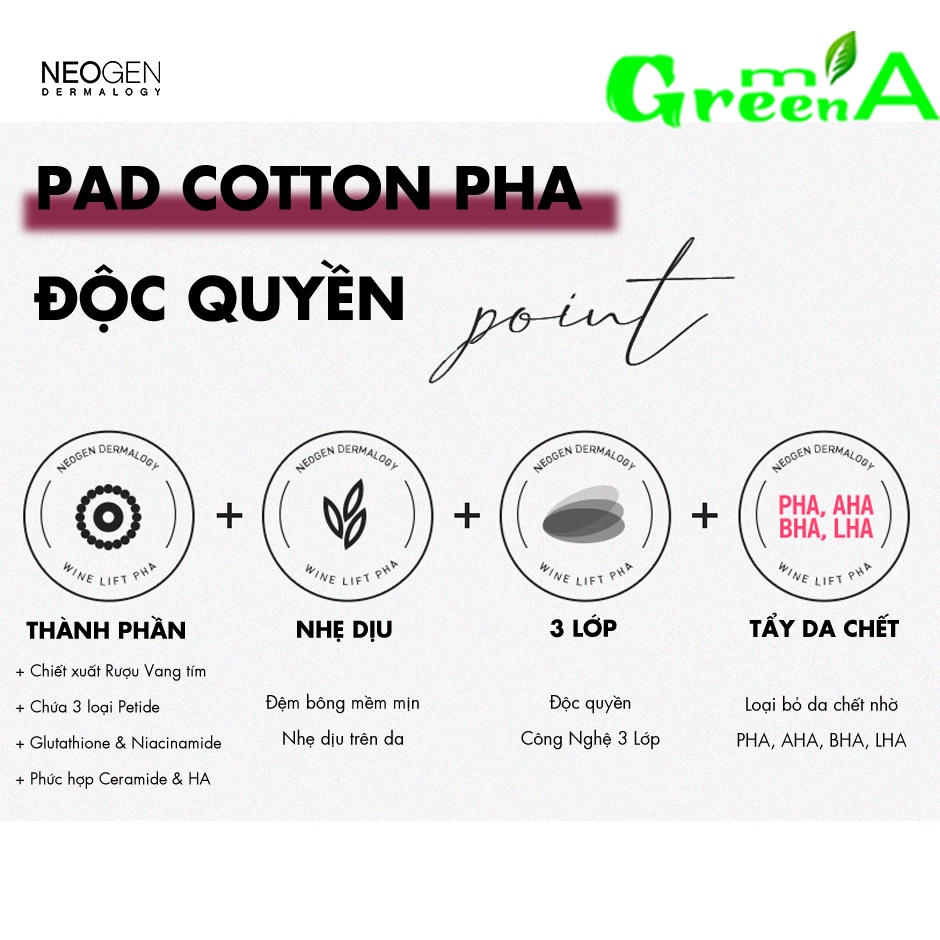 Miếng Tẩy Da Chết Neogen Tẩy Trang Neogen Gauze Peeling Chanh, Trà Xanh, Than Tre, Rau Má Cica, Carrot, Vang Đỏ