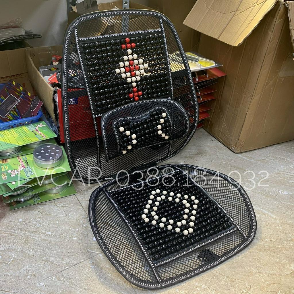 Bộ lót ghế hạt gỗ  lưng cong 4 chi tiết, 3 chi tiết lót ghế xe hơi, văn phòng chống mỏi lưng