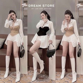 Áo sơ mi dài phối eo thun ôm - s0u