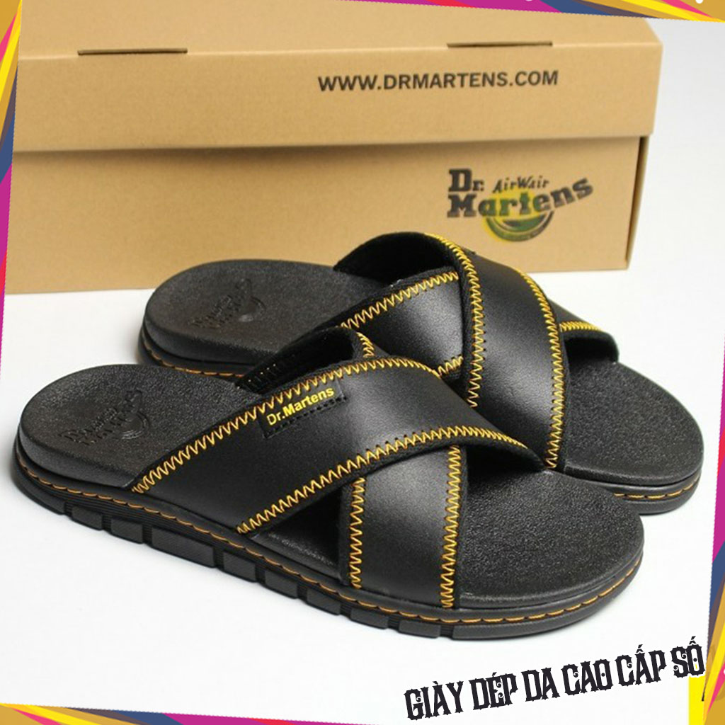 Dép Da Nam Quai Ngang chữ X - Dép Dr Martens Thái Lan - Dép Da Bò Siêu Bền Siêu Hot - Dép Nam Da Bò Cao Cấp