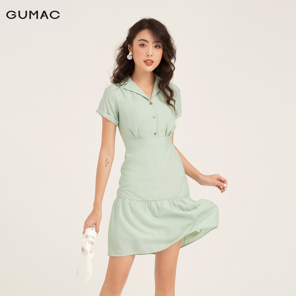 Đầm nữ ôm body GUMAC cổ vest màu xanh tay ngắn mới trẻ trung, đủ size DB182 | BigBuy360 - bigbuy360.vn