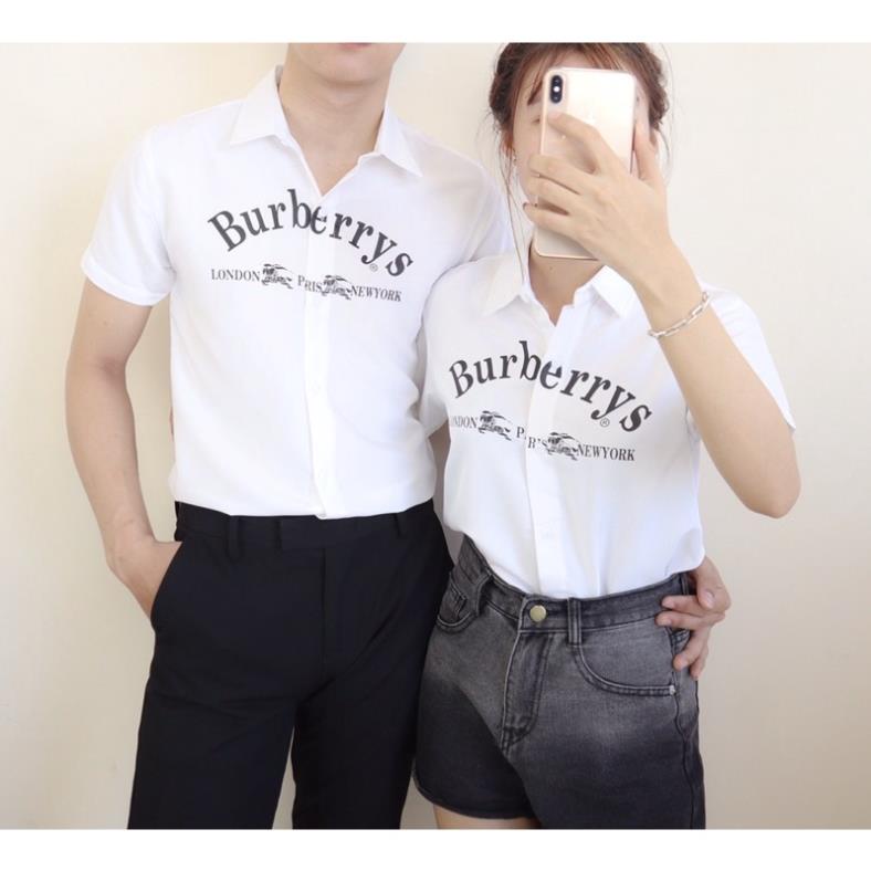 Áo sơ mi nam ngắn tay from body màu trắng in chử BURBERRY trước ngực New
