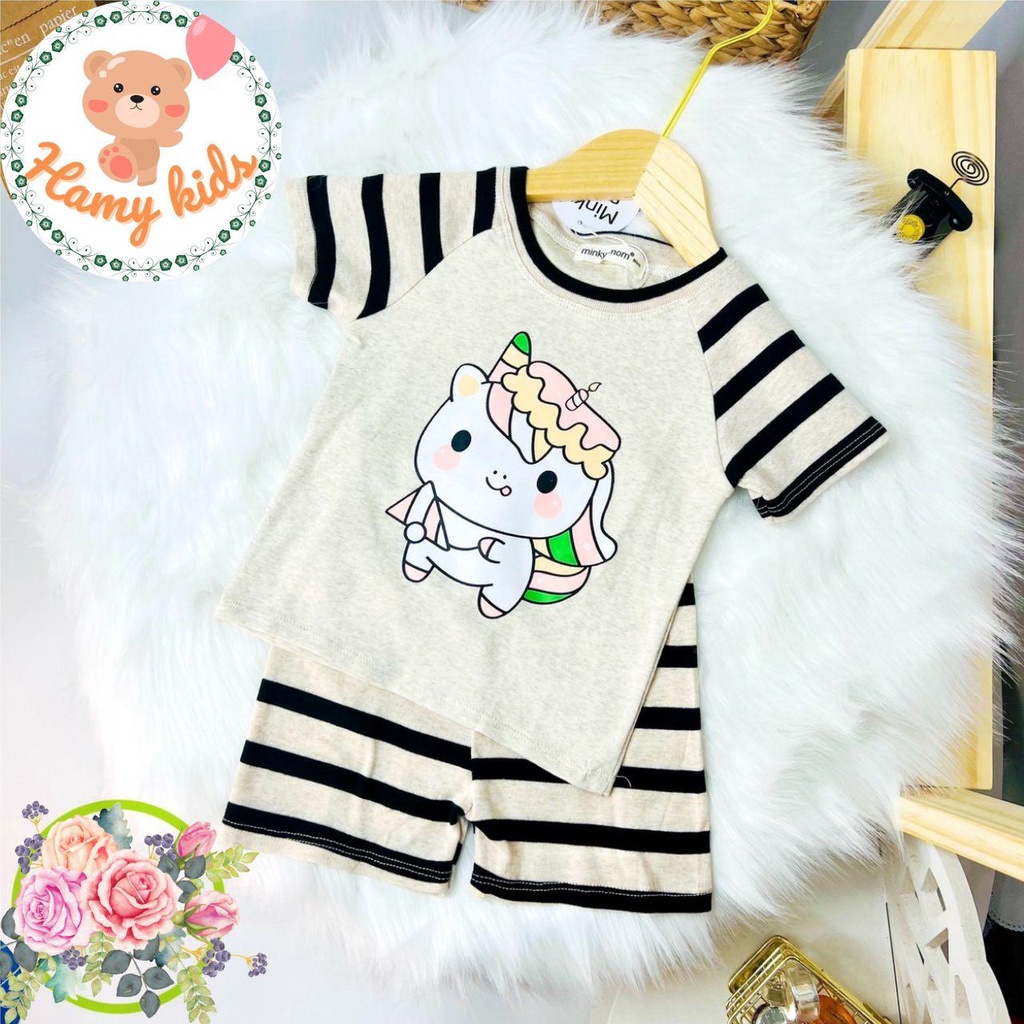 Bộ Cộc Tay Minky Mom Chính Hãng Bé Trai Bé Gái Vải Cotton Hàn Raplan Tay Sọc Dệt Bé Từ 0-5 Tuổi Dưới 20kg-Hamykids