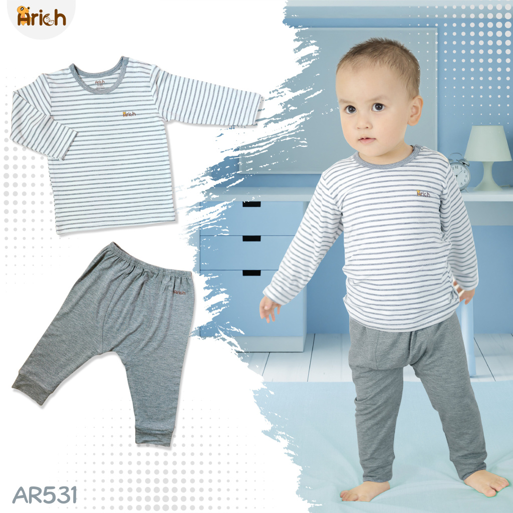 Bộ quần áo dài tay cài vai SỢI TRE ARICH- size 6 tháng đến 6 tuổi