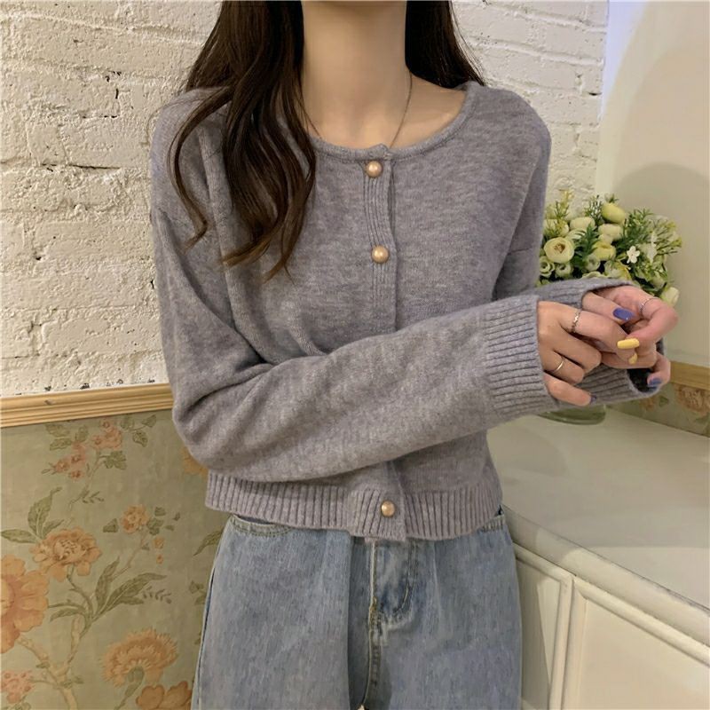 Áo len dáng cadigan cổ tròn dày dặn dáng lửng croptop nhiều màu ulzzang - Có ảnh thật