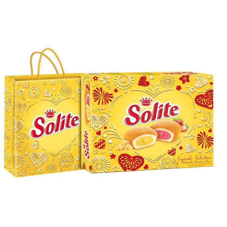 BÁNH BÔNG LAN SOLITE VỊ DÂU VÀ BƠ SỮA (HỘP 324G - 18 CÁI)