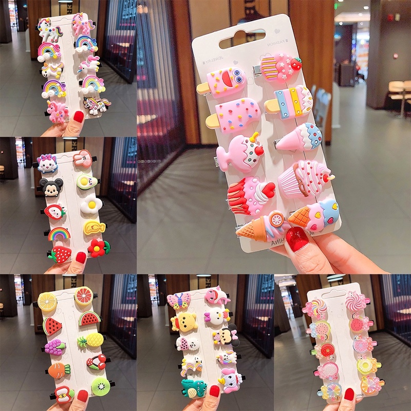 Set Kẹp Tóc Hoạt Hình Nhiều Màu Sắc Không Làm Tổn Thương Tóc Cho Bé Gái