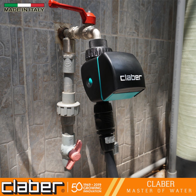 Bộ van hẹn giờ tưới cây  Aquauno Video 2 Claber 8428, tưới tối đa 2 lần/ngày, tặng kèm Pin 9V