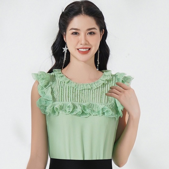 Áo nữ thiết kế Hong Vic voan cốm bèo tăm sát nách SM391