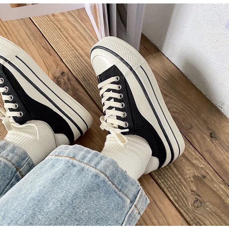 Giày Thể Thao Đế Bánh Mì Phối Màu Trắng Đen Đi Học Đi Chơi Mã Gop5junsh Mẫu Mới 2022