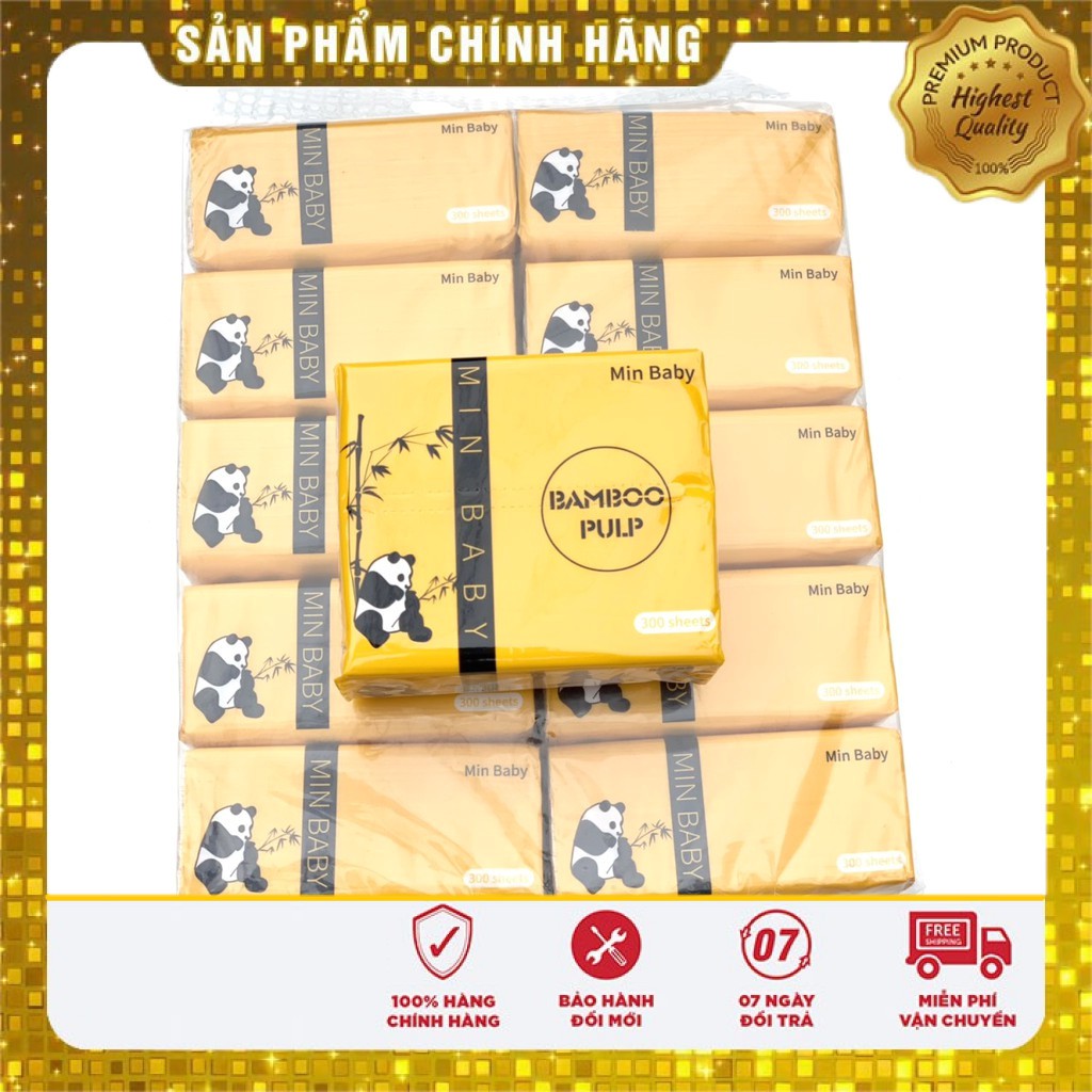 [NEW] GIẤY TRÚC THIÊN NHIÊN MIN BABY GÓI VÀNG /GIẤY LAU ĐA NĂNG 300 TỜ/ GÓI