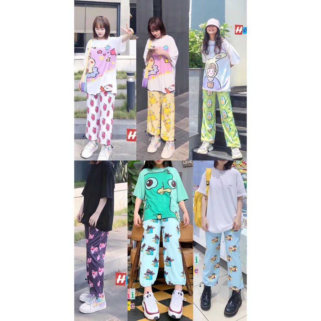 Quần Hoạt Hình Dài Dây Rút Lai Cartoon Pant Oversize Ulzzang Unisex - MM