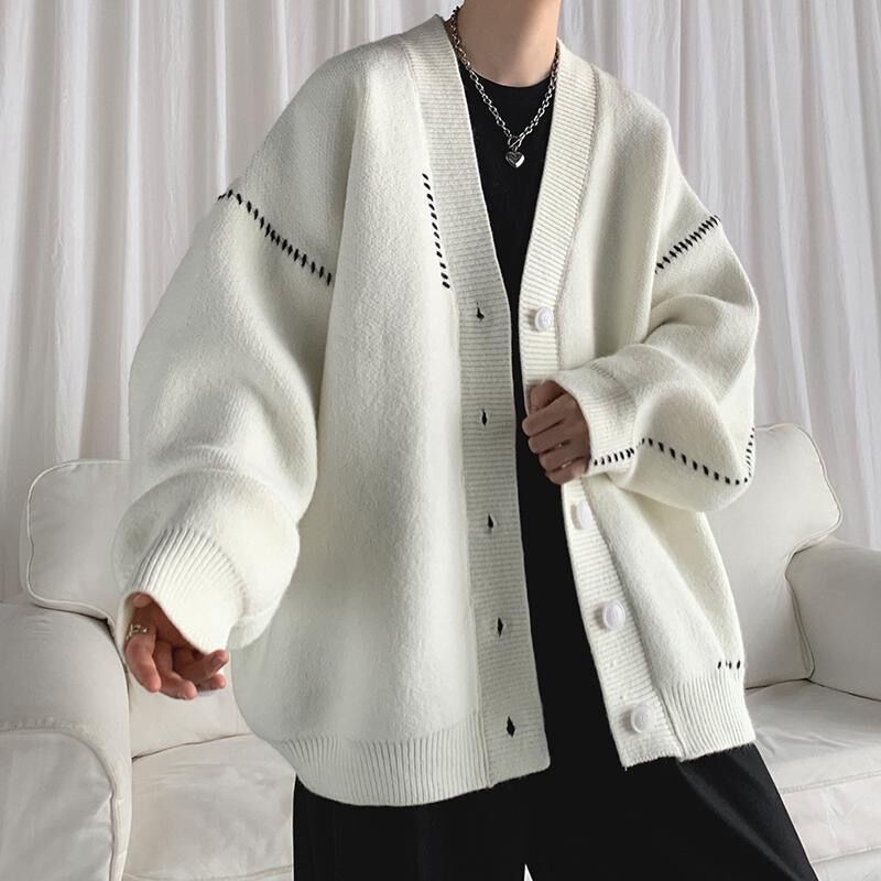 Áo Khoác Cardigan Tay Dài Cổ Chữ V Phong Cách Retro Nhật Bản Cho Nam