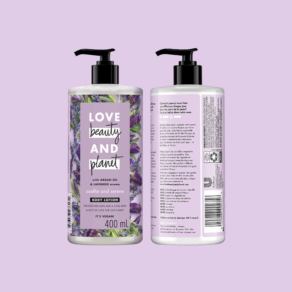 Sữa dưỡng thể LOVE BEAUTY &amp; PLANET dưỡng ẩm dịu nhẹ Soothe &amp; Serene với 100% tinh dầu Argan Morocco 400ml