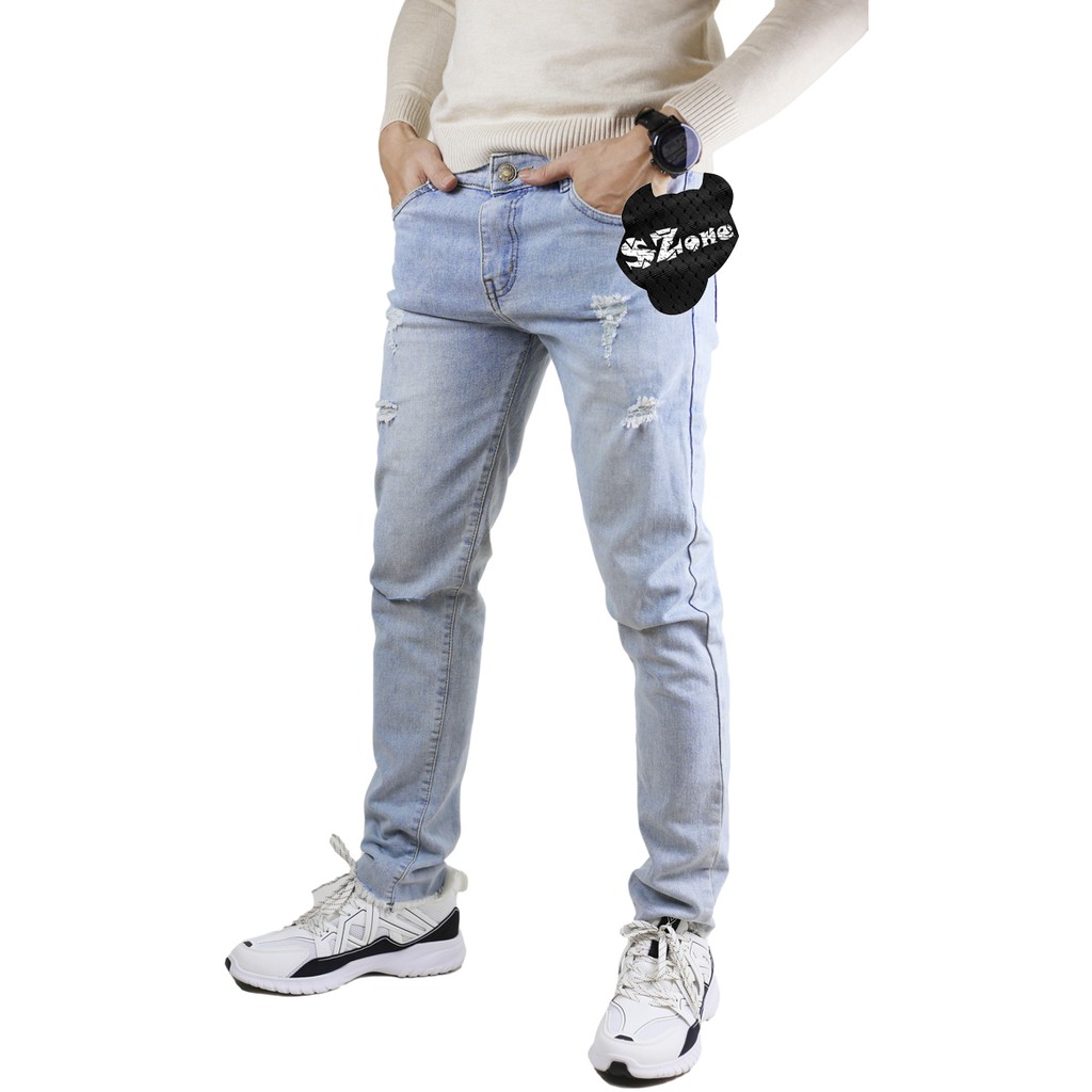 Quần Jeans Nam Rách Gối Dáng Skinny SZone SQB601