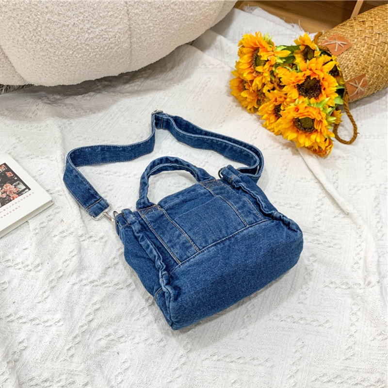 Túi đeo chéo vai bằng vải jean có dây đeo điều chỉnh phong cách retro dành cho nữ