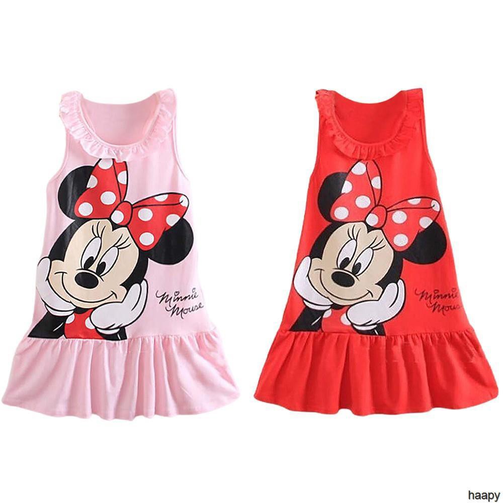 DISNEY Baju Budak Perempuan Đầm Cotton Không Tay Dáng Rộng In Hoạt Hình Công Chúa Pakaian kanak-kanak Giản Dị Dành Cho Bé Gái