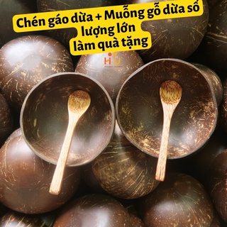 Combo chén + muỗng gáo dừa Bến Tre số lượng lớn làm quà tặng - Hàng loại 1