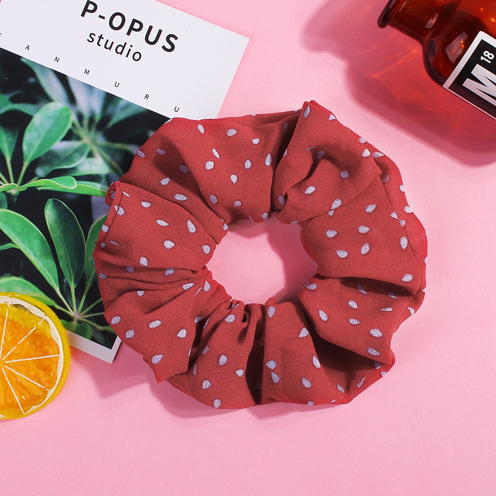 Dây buộc tóc scrunchie sắc màu chấm bi phong cách Hàn Quốc
