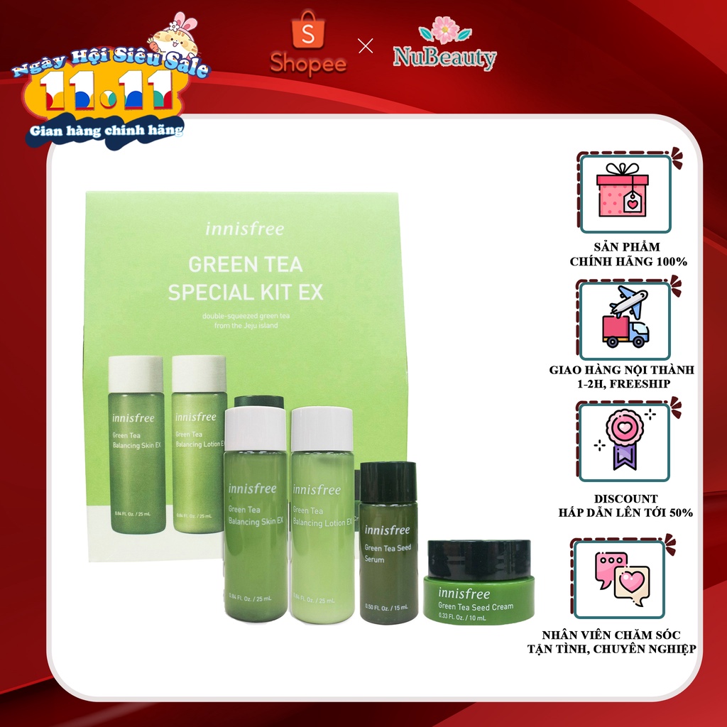 Bộ Dưỡng Da Dùng Thử Innisfree Trà Xanh Green Tea Special Kit EX Set