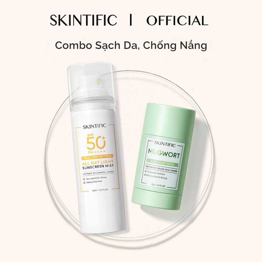 Combo sạch da chống nắng SKINTIFIC gồm Thanh lăn ngải cứu 40g + Xịt chống nắng SPF50 PA++++ 50ml