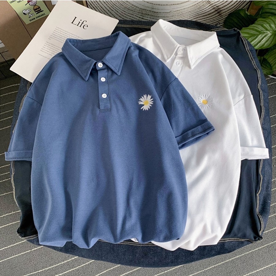 Áo Polo hoa cúc có thêu hoa cúc là điểm nhấn, chất cotton mát, polo unisex Nice Clothes