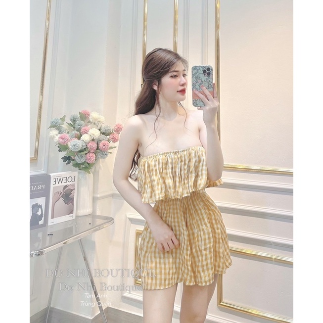 Jumsuit kẻ bèo ngực