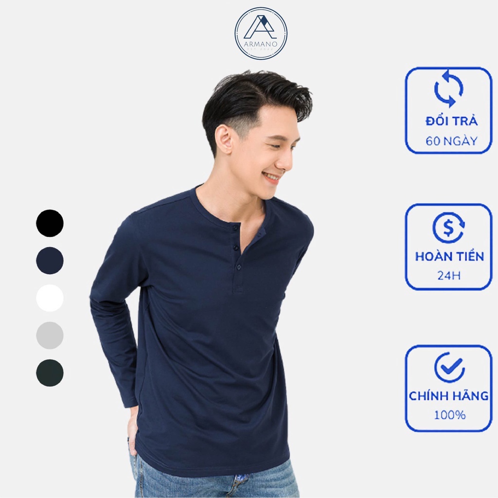 Áo thun nam dài tay cổ trụ Prime Henley Cotton Compact Premium thương hiệu Armano