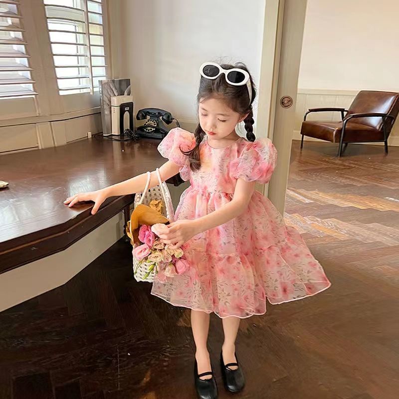 Đầm Công Chúa Tay Phồng Họa Tiết Hoa Phong Cách Phương Tây Mùa Hè Mới Dành Cho Bé Gái