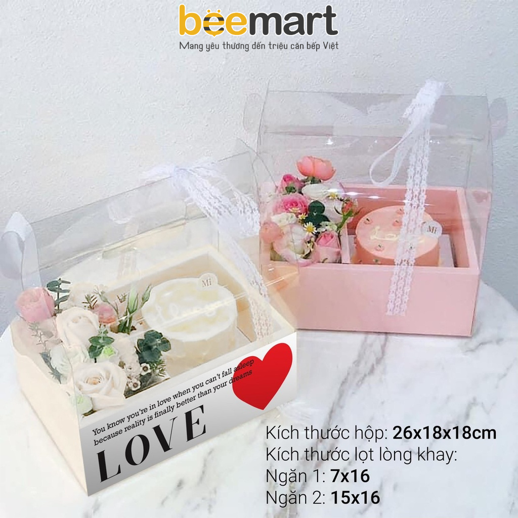 Hộp mica 2 ngăn 18*26cm màu hồng