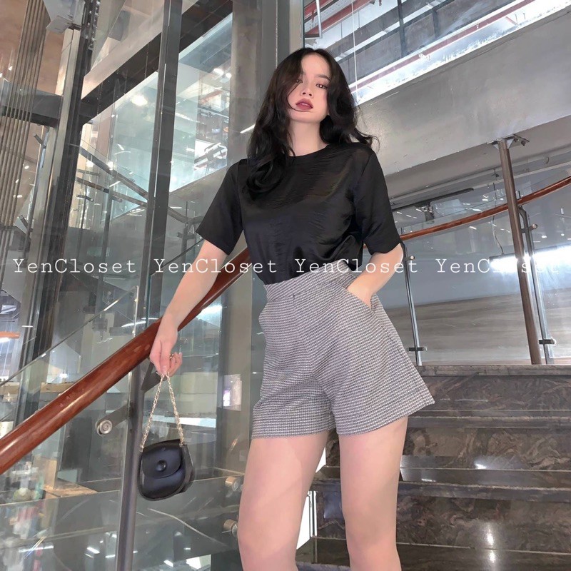 hình chính chủ Yencloset - short caro và áo lụa
