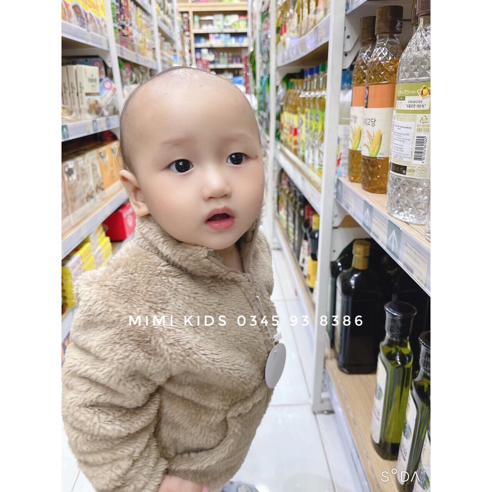 Áo lông cho bé, Áo khoác lông cừu trẻ em xuất dư cổ trụ ấm áp 5-15kg (Có Túi)