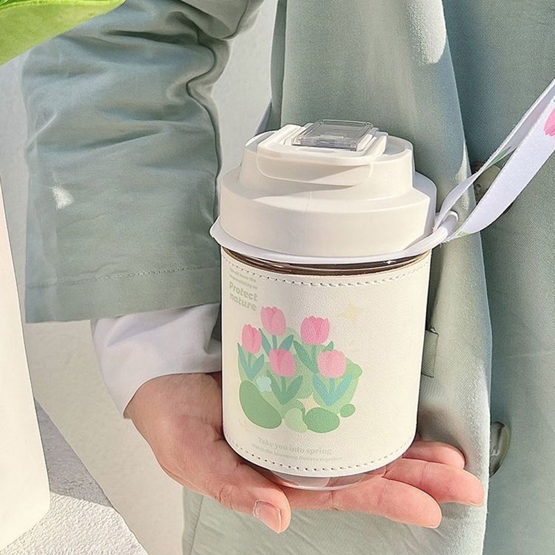 Bình Nước Thủy Tinh Hình Hoa Tulip Dung Tích 400/500ML