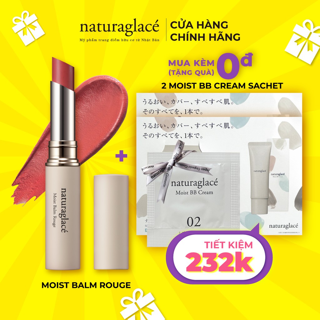 Son môi hữu cơ naturaglacé Moist Balm Rouge mềm môi, chống nắng, có 8 màu tùy chọn, 2g