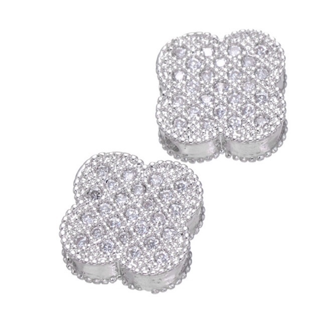 KHO SỈ  Charm cỏ 4 lá đính đá 10mm cực xinh - Hàng loại 1 cực đẹp PL042