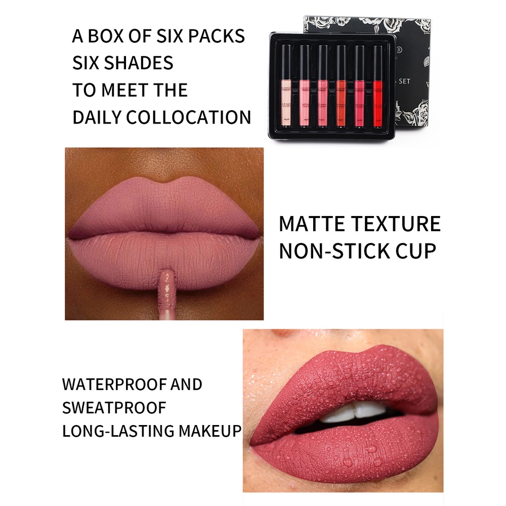 Son Môi Dạng Lỏng Chống Thấm Nước Lâu Trôi Với 6 Màu Lựa Chọn