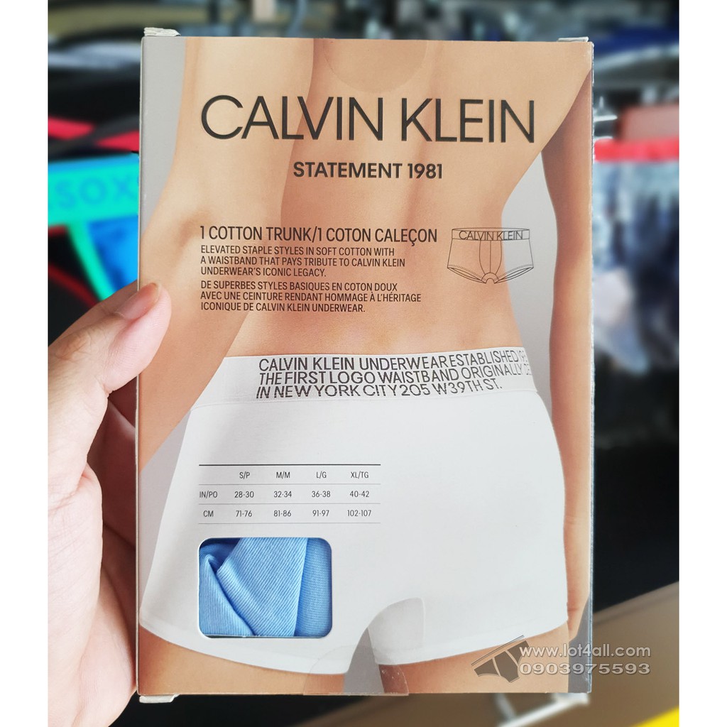 [CHÍNH HÃNG] Quần lót nam Calvin Klein NB1703 Statement 1981 Cotton Low Rise Trunk Blue Ink